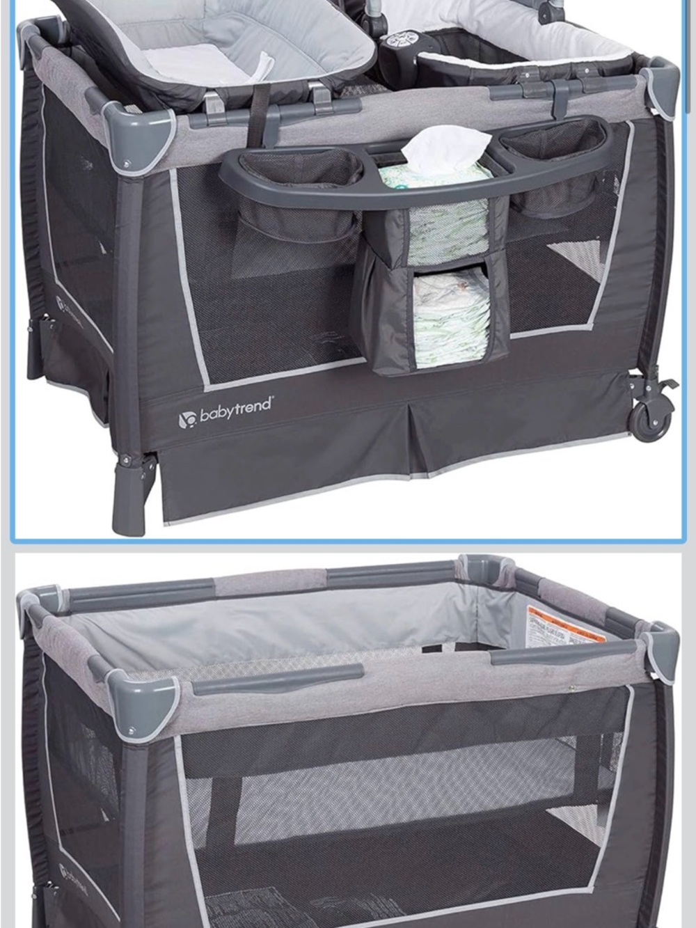 Baby Trend Gray Portable Playard with Integrated Storage Organizer